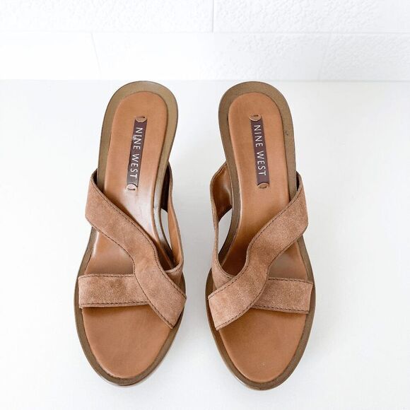 Nine West Womens Maylin Suede Leather Crisscross Strap Wedge Sandals Brown Size - Picture 3 of 7